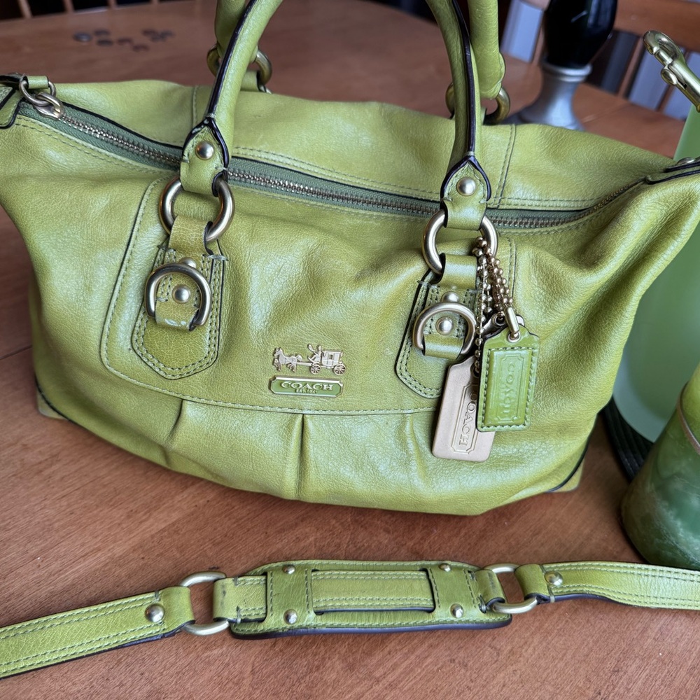 Coach Green Leather Satchel with Gold Accents - Picture 4 of 7